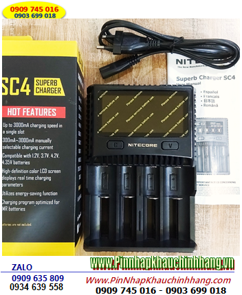 Nitecore SC4 _Máy sạc 4 Pin Lithium 3Vv-3.7v-4.2v & NiMh 1.2v (màn hình LCD, Đo dung lượng Pin, Sạc Pin 18650, 26650, 14500, 16340,..)